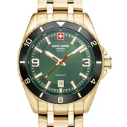 Swiss Alpine Military 7034.1118 Mens Watch Sierra gold green 42mm 10ATM